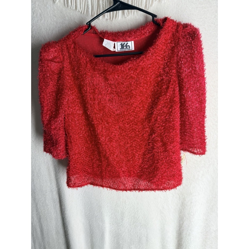 Vintage 166 Top Womens S Red Fuzzy Eyelash Tinsel Shirt NWT 80s Holiday Party